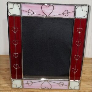 Sweetheart Stained Glass Photo Frame With Silver Hearts 9.5" x7.5" For 5x7 Pic